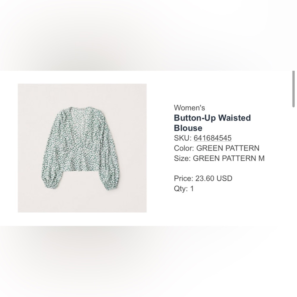 Abercrombie Ruched Green Long Sleeve Blouse Size Medium
